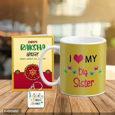 Rakhi Gift for Sister Printed Coffee Mug with Greeting Card and keychain-thumb0