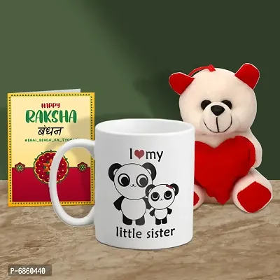 Rakhi Gift for Sister Printed Coffee Mug with Cute Little Teddy and Greeting card-thumb0