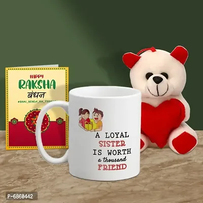 Rakhi Gift for Sister Printed Coffee Mug with Cute Little Teddy and Greeting card-thumb0