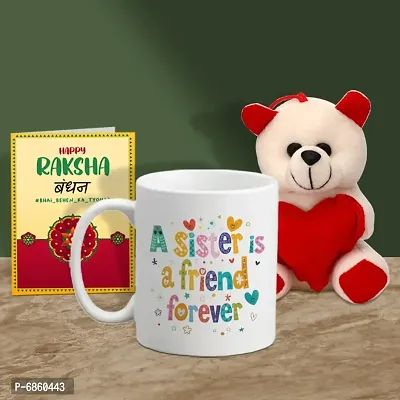 Rakhi Gift for Sister Printed Coffee Mug with Cute Little Teddy and Greeting card