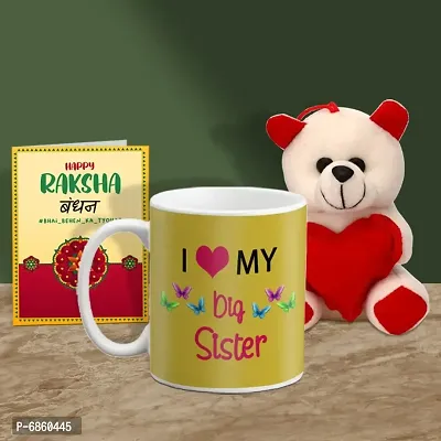 Rakhi Gift for Sister Printed Coffee Mug with Cute Little Teddy and Greeting card-thumb0