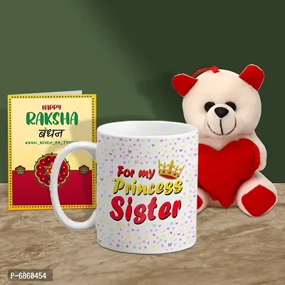 Rakhi Gift for Sister Printed Coffee Mug with Cute Little Teddy and Greeting card