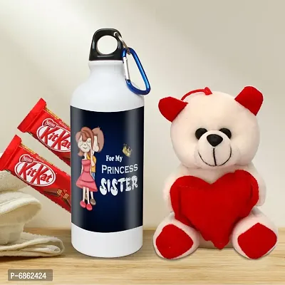 Rakhi Gift for Sister Printed Shipper bottle with Cute little Teddy, 2 Chocolate