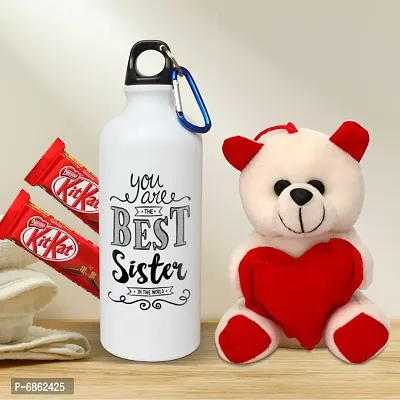 Rakhi Gift for Sister Printed Shipper bottle with Cute little Teddy, 2 Chocolate