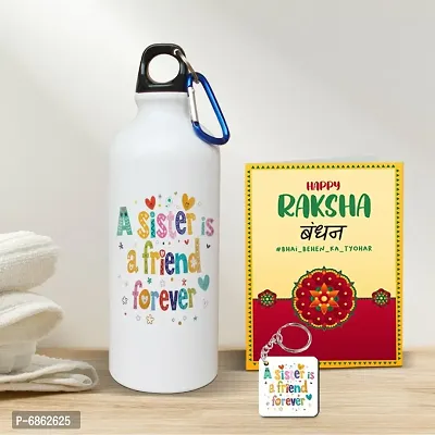 Rakhi Gift for Sister Printed Shipper bottle with Keychain, Greeting Card-thumb0