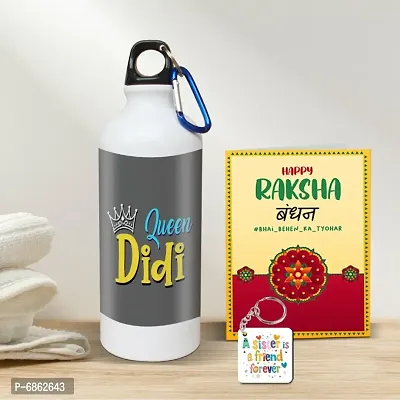 Rakhi Gift for Sister Printed Shipper bottle with Keychain, Greeting Card-thumb0