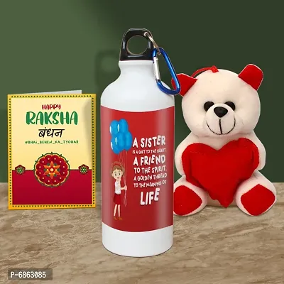 Rakhi Gift for Sister Printed Shipper bottle with Cute little Teddy and Greeting Card