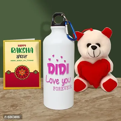 Rakhi Gift for Sister Printed Shipper bottle with Cute little Teddy and Greeting Card-thumb0