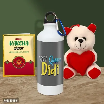 Rakhi Gift for Sister Printed Shipper bottle with Cute little Teddy and Greeting Card