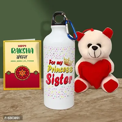 Rakhi Gift for Sister Printed Shipper bottle with Cute little Teddy and Greeting Card