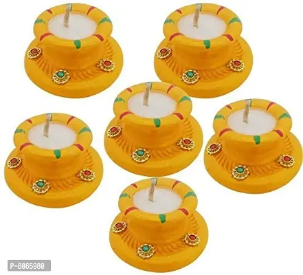 Diwali Gift Set, Best Gift Diwali Home Decorative Candle Green White 6-Diya Set-thumb0