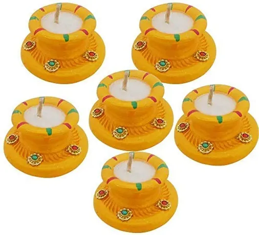 Diwali Gift Set, Best Gift Diwali Home Decorative Candle Green White 6-Diya Set