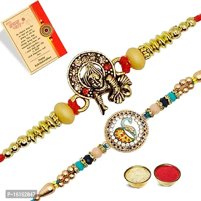 Rakhi For Brother Gold Plated With Diamond Designer Rakhi Combo Pack of 2 with Greeting Card and Roli Chawal PK-01-thumb0