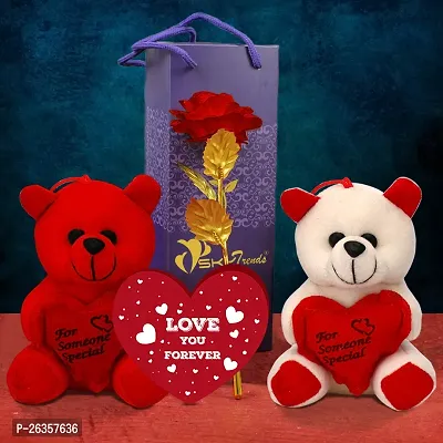 Valentine Gift for Girlfriend Boyfriend Husband Wife Couples Special 24K Red Plated Rose with Teddy Bear and Greeting card-05