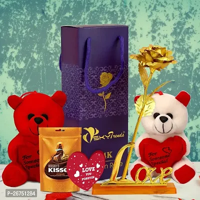sky trends Valentine gifts Chocolate pack combo with couple gift teddy combo Rose Artificial Gift Hamper-10