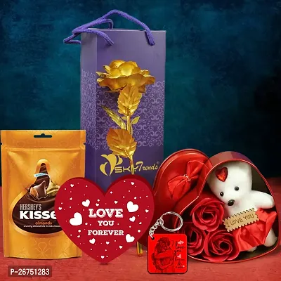 sky trends Valentine gifts Chocolate pack combo with couple gift teddy combo Rose Artificial Gift Hamper-09