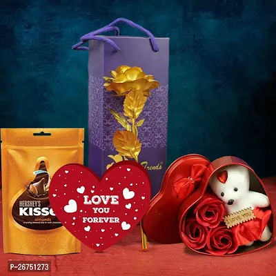 sky trends Valentine gifts Chocolate pack combo with couple gift teddy combo Rose Artificial Gift Hamper-01