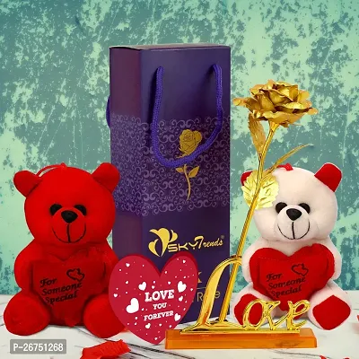 sky trends Valentine gifts combo with couple gift teddy combo Rose Artificial Gift Hamper-06