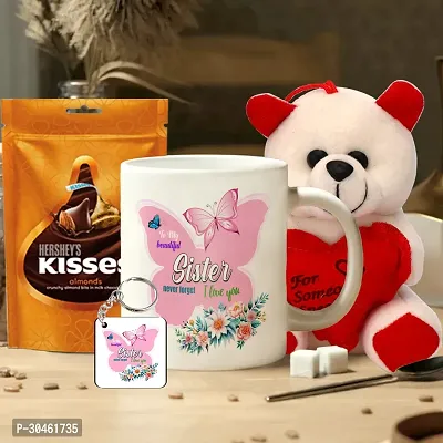 To My Beautiful Sister Rakhi Gift for Sister Printed Coffee Mug, Teddy, Chocolate, Keychain