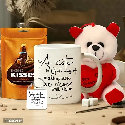 A Sister is a God's Way Rakhi Gift for Sister Printed Coffee Mug, Teddy, Chocolate, Keychain