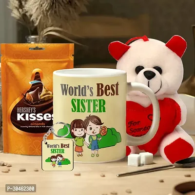 World's Best Sister Rakhi Gift for Sister Printed Coffee Mug, Teddy, Chocolate, Keychain-thumb0