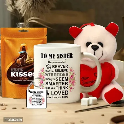 To My Sister Always Remember Rakhi Gift for Sister Printed Coffee Mug, Teddy, Chocolate, Keychain