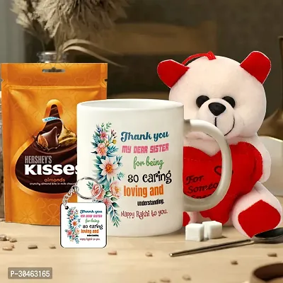 Thank You My Dear Sister Rakhi Gift for Sister Printed Coffee Mug, Teddy, Chocolate, Keychain