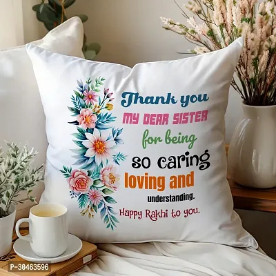 Thank You My Dear Sister Rakhi Gift for Sister Printed Cushion Cover with Filler-thumb0