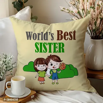 World's Best Sister Rakhi Gift for Sister Printed Cushion Cover with Filler-thumb0