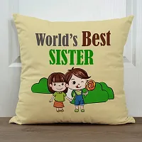 World's Best Sister Rakhi Gift for Sister Printed Cushion Cover with Filler-thumb1