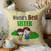 World's Best Sister Rakhi Gift for Sister Printed Cushion Cover with Filler, Coffee Mug and Keychain-thumb1