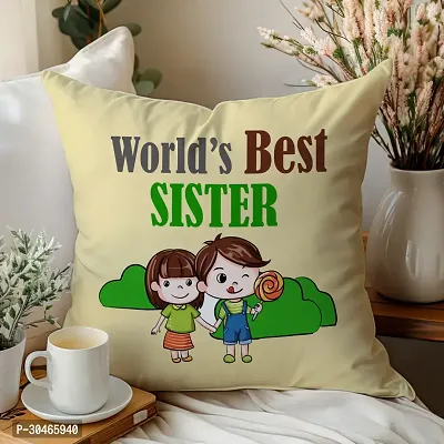 World's Best Sister Rakhi Gift for Sister Printed Cushion Cover with Filler, Coffee Mug and Keychain-thumb2