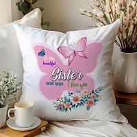 To My Beautiful Sister Rakhi Gift for Sister Printed Cushion Cover with Filler, Shipper Bottle and Keychain-thumb1