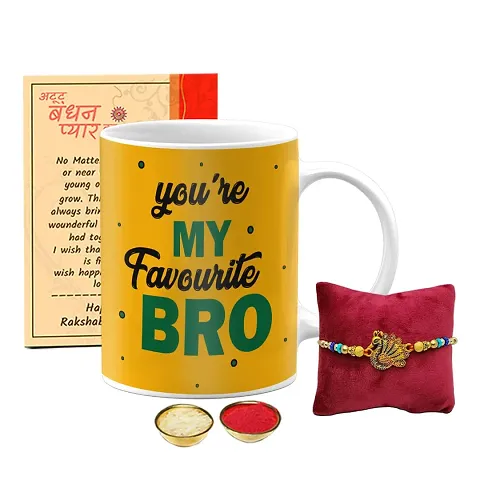 Hey Bro Ur Awesome with Naming Dark Green Gifts for Sister and Brother for Happy Rakshabandhan Coffee Mug Rakhi Roli Chawal Combo