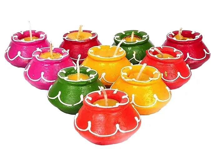 FAMEZA Diwali Diya with Wax for Outdoor Lights & Decoration H&made Earthen Diya - Set of 12 (Multicolour)