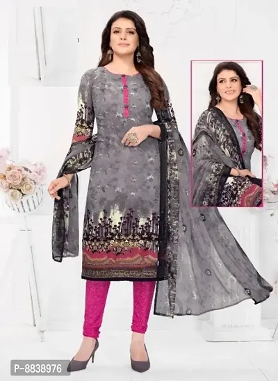 Classic Synthetic Crepe Printed Dress Material with Dupatta for Women-thumb0