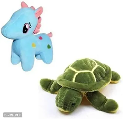 Combo Of Pink Unicorn And Green Turtle Soft Toy For Kids 25 Cm 30 Cm Multicolor