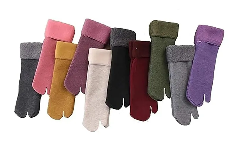 poprex POPREX Womenrsquo;s Ankle Length Reversible Faux Fur-Lined Fully Stretchable Soft Velvet Thermal Socks with Split Toe Thicken Heavy Duty Snow Fleece Thumb Socks