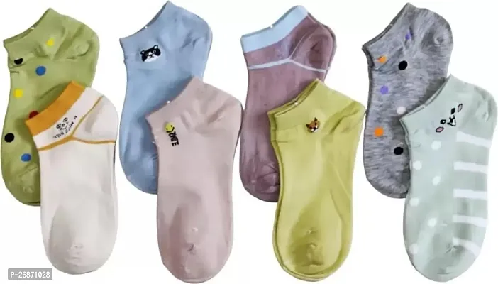 Women Ankle Length Modal Blend Premium Cotton Socks, Free Size Design  colour As per Availability(PACK OF 8)-thumb2