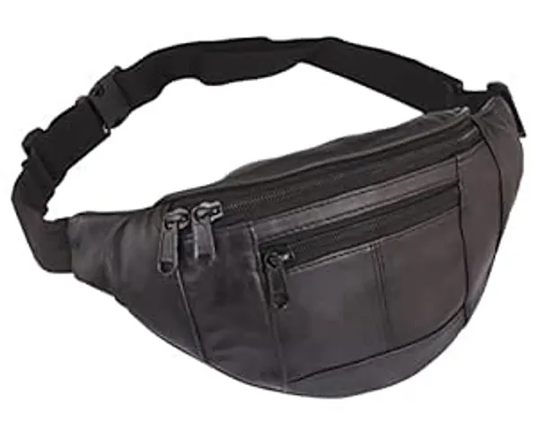 Leather Casual Waist Bag with Adjustable Strap, Water Resistant (Pure Black) Trendy Waist Bag