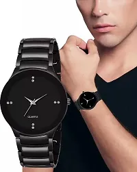 Stylish Black Stainless Steel Analog Couple Watches-thumb1