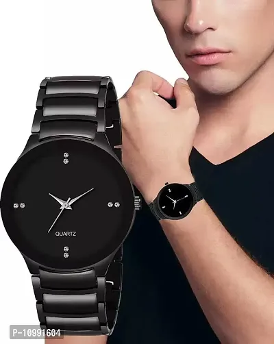 Stylish Black Stainless Steel Analog Couple Watches-thumb2