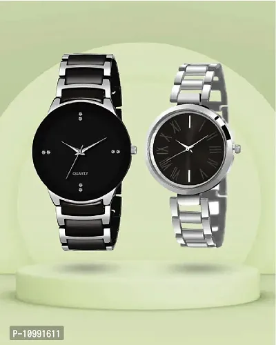 Stylish Silver Stainless Steel Analog Couple Watches