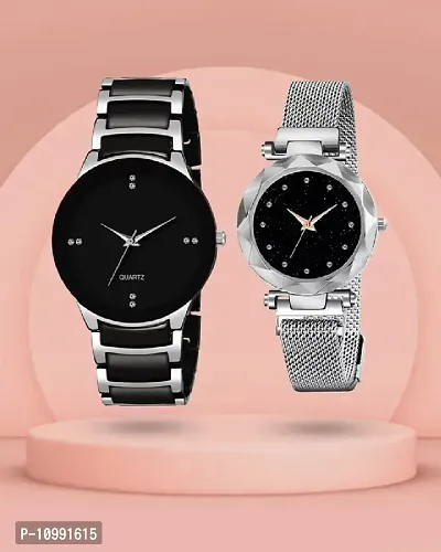 Stylish Silver Stainless Steel Analog Couple Watches