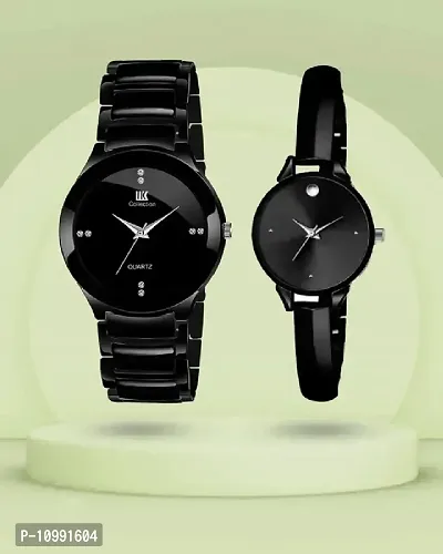 Stylish Black Stainless Steel Analog Couple Watches-thumb0