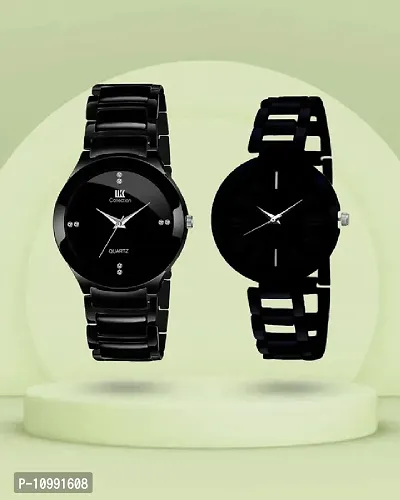 Stylish Black Stainless Steel Analog Couple Watches-thumb0