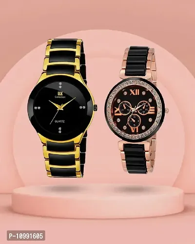 Stylish Black Stainless Steel Analog Couple Watches