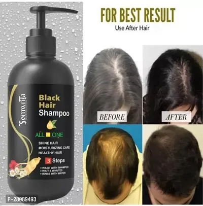 Herbal 3 in 1 Hair Dye Instant Black Hair Shampoo for Women  Men 100% Coverage Shampoo 300ml (Black) (1)-thumb0