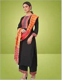 Stylish Cotton Straight Self Design Kurta, Bottom and Dupatta Set For Women-thumb2