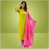 Stylish Cotton Straight Self Design Kurta, Bottom and Dupatta Set For Women-thumb2